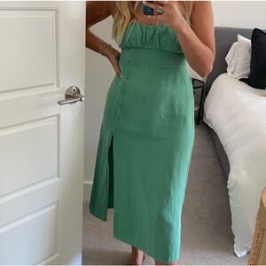 Zara Green Midi Dress with Side Buttons and Front Slit